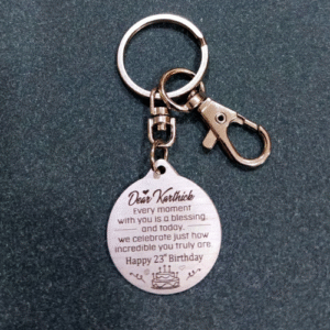 Customized Round Silver Tag Keychain for Your Loved Person – Birthday Gift